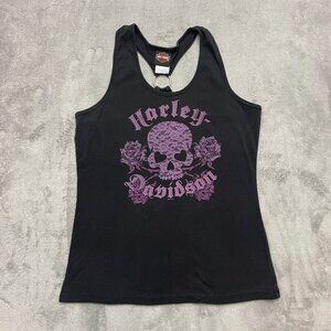 Harley Davidson Women's Tank Top Skull Flowers Size XL Made in USA